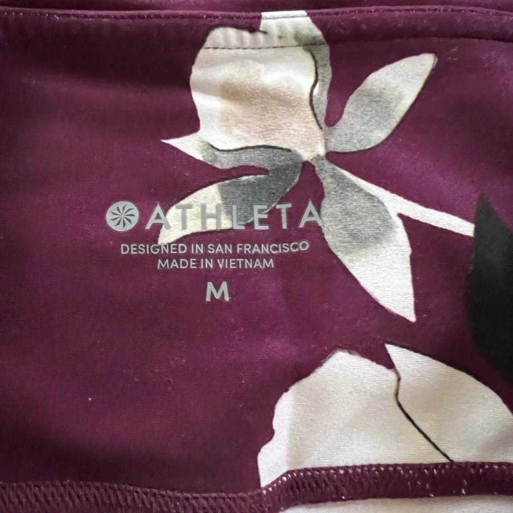 Plum/Burgundy Floral Athleta leggings - Picture 3 of 3